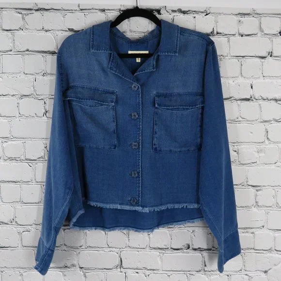 Women's Button-Front Textured Shirt Jacket - Blue Frost - Picture 2 of 4